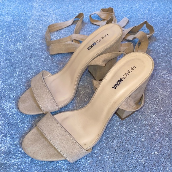 Nude Beige Wrap around Heel Sandals - Picture 5 of 7